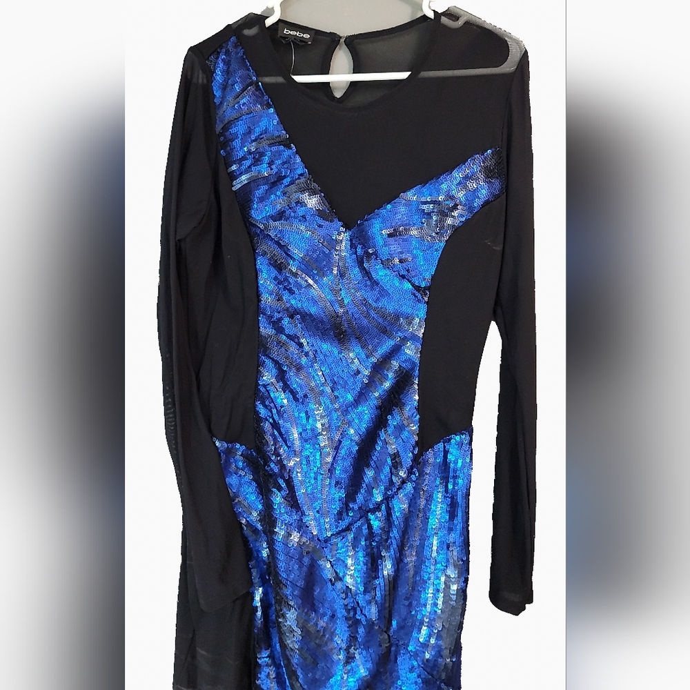 Bebe Black and Blue Sequin Dress
